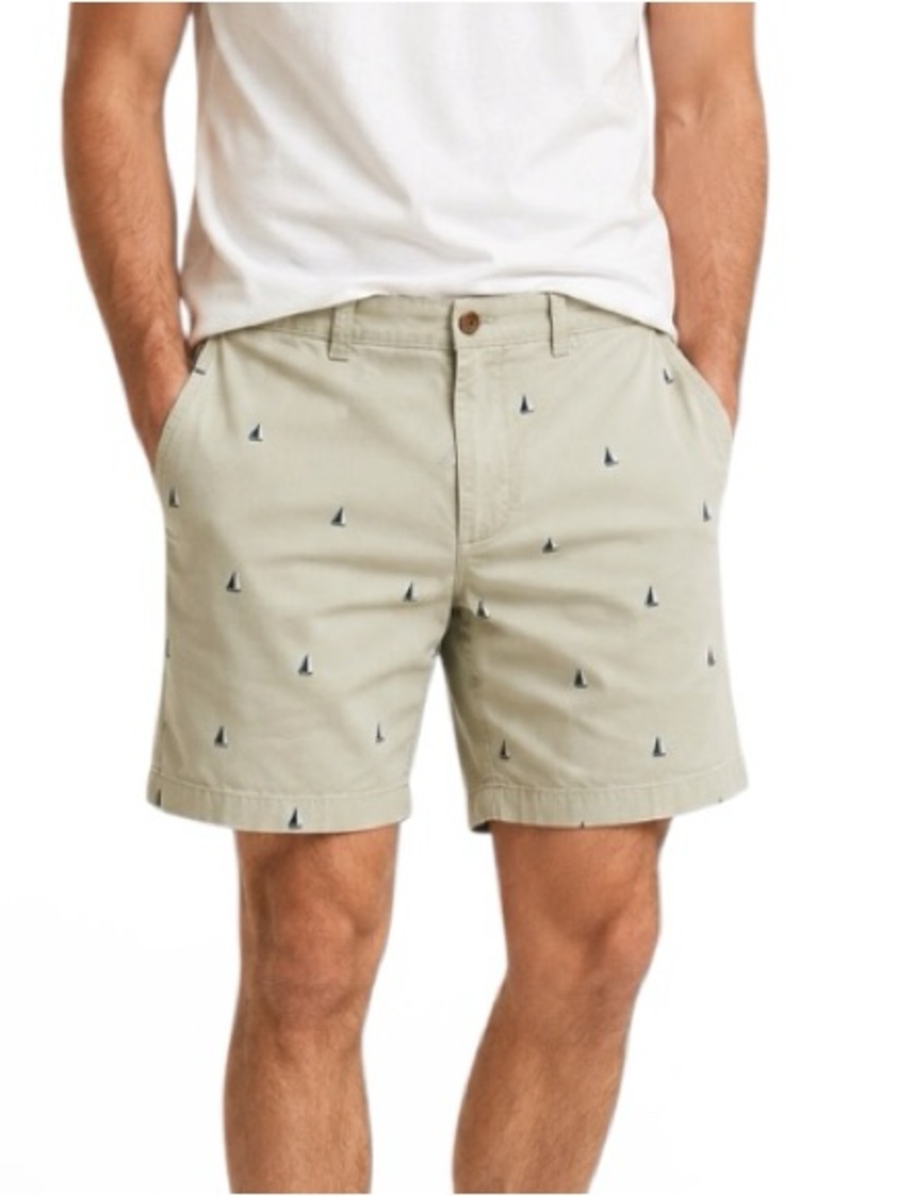 J. Crew Men's Khaki Shorts with Embroidered Sailboats Size 36 Flat Front Preppy
